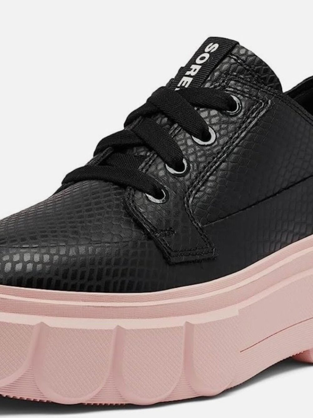 Sorel Caribou X Waterproof Chunky Pink/Black Snake Texture Leather Sneakers 6.5